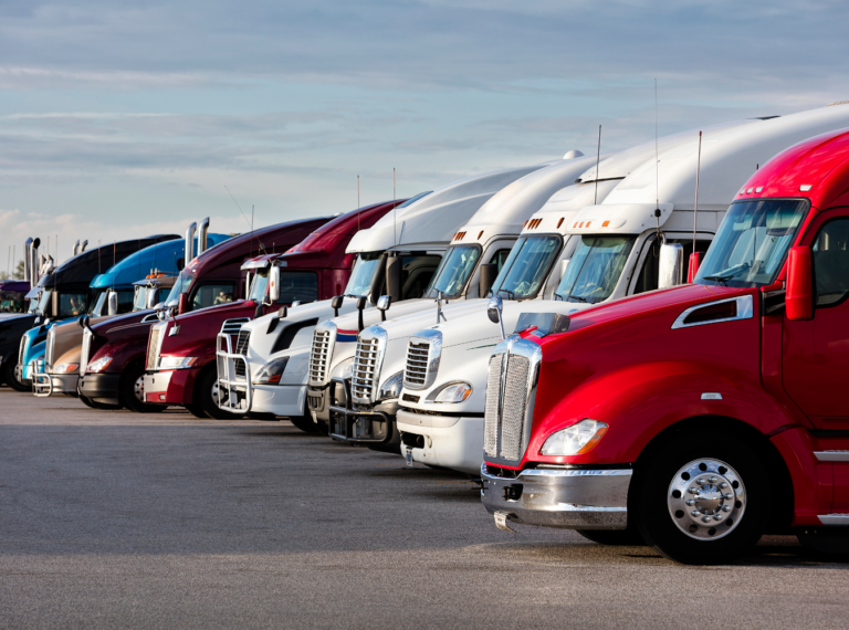 line of tractor-trailers