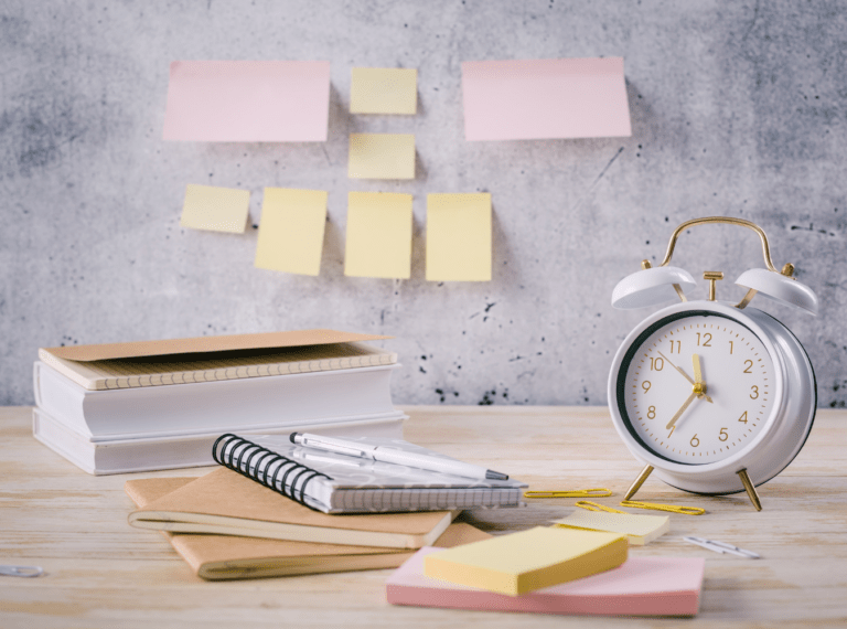 desk with clock